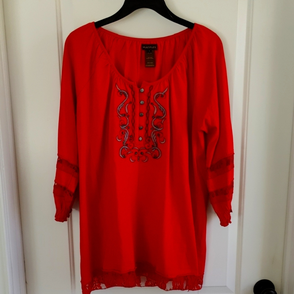 Multiples Red Embroidered Blouse - image 1